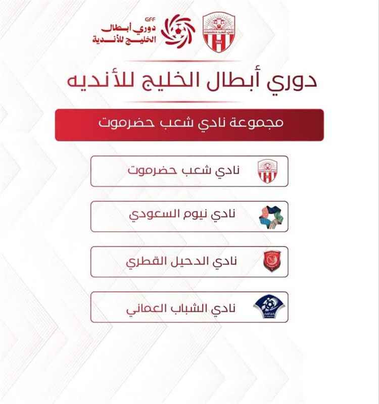 قرعة دوري أبطال الخليج للأندية في نسختها الثالثة تضع شعب حضرموت في المجموعة الأولى