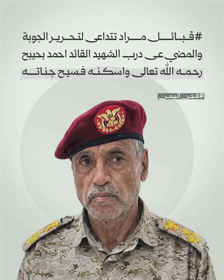 صورة الشهيد أحمد بحيبح تشعل مناشدات قبلية لتحرير بلاد مراد من الحوثيين