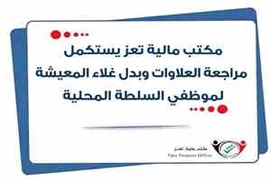 مكتب مالية تعز يستكمل مراجعة العلاوات وبدل غلاء المعيشة لموظفي السلطة المحلية