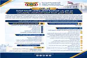 اللجنة العليا للمناقصات والمزايدات تفتح باب المنافسة لشغل وظائف الأمانة العامة والجهاز الفني