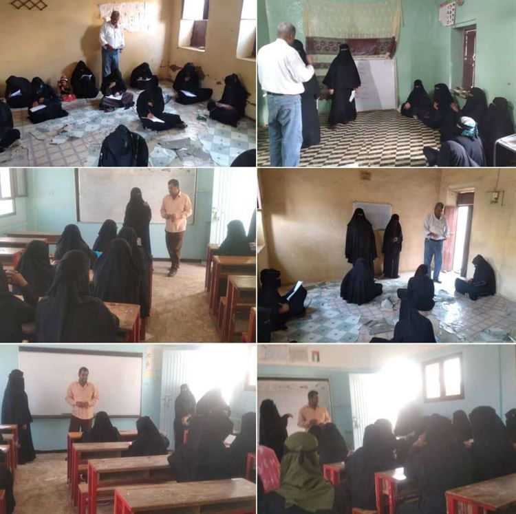 مدير جهاز محو الامية وفريق التوجيه بأبين يدشنان امتحانات الفصل الدراسي بمراكز وفصول محو الأمية وتعليم الكبار