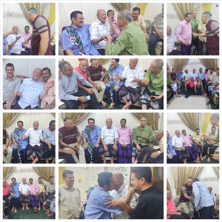 رموز نادي شمسان وكوادر الجبل يزورون القامة التاريخية/ عبدالجبار عوض بحضور المامور/ عبدالرحيم الجاوي