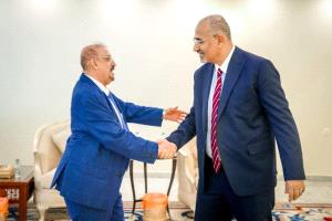 لقاء يجمع بين رئيس مجلس النواب سلطان البركاني واللواء عيدروس الزُبيدي في عدن