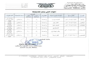 مكتب تربية حضرموت يصدر جدول اختبارات الفصل الاول من العام الدراسي 2025-2026