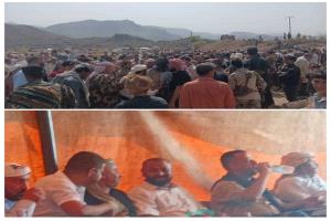 قيادات عسكرية وأمنية وشخصيات اجتماعية تقدم واجب العزاء لاولاد واسرة الفقيد احمد بن سعيد الرويشان بمخيم العزاء بقعطبة.