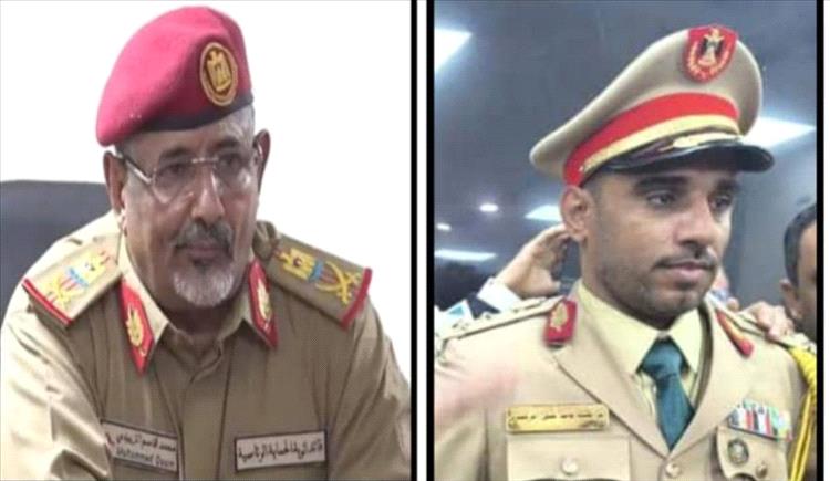 اللواء الركن محمد الزُبيدي يهنئ العميد إبراهيم قائد بمناسبة نيله زمالة كلية الدفاع الوطني