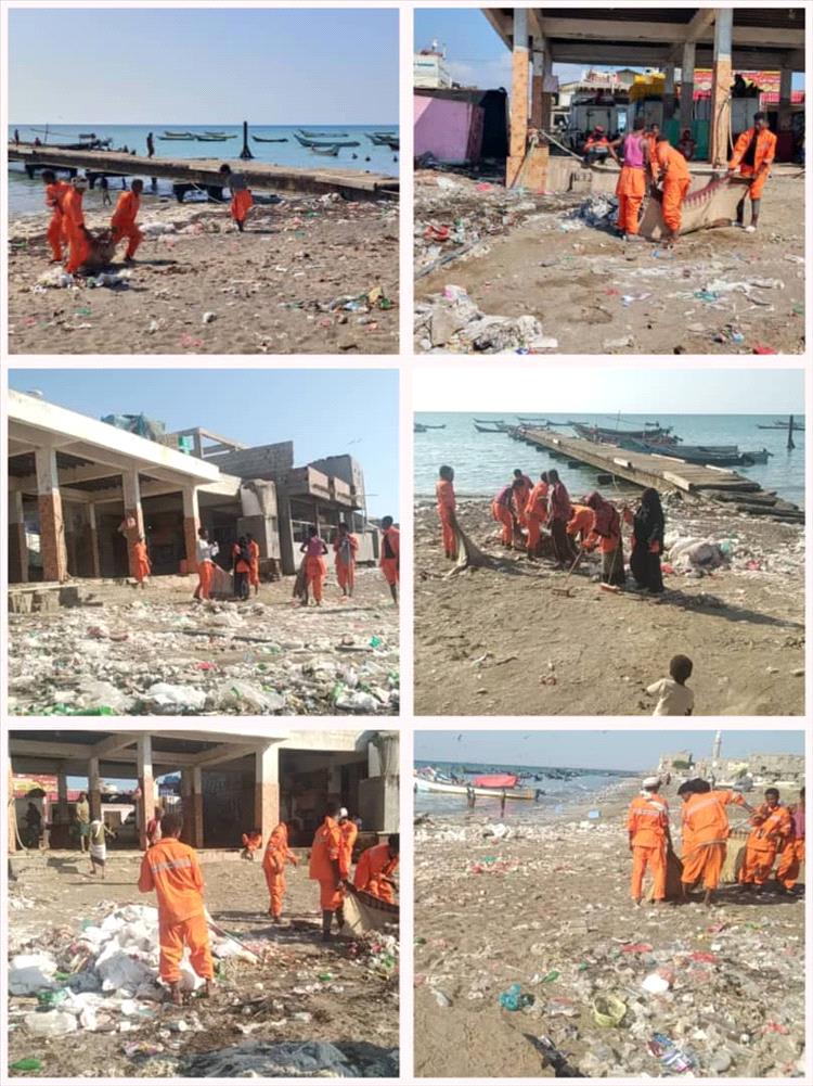 بتوجيهات محافظ أبين..حملة بيئية لتنظيف شاطئ المجمع السمكي بشقرة.