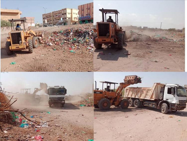 تواصل حملة النظافة في عدد من مواقع جعار بمديرية خنفر لتحسين مظهر المدينة