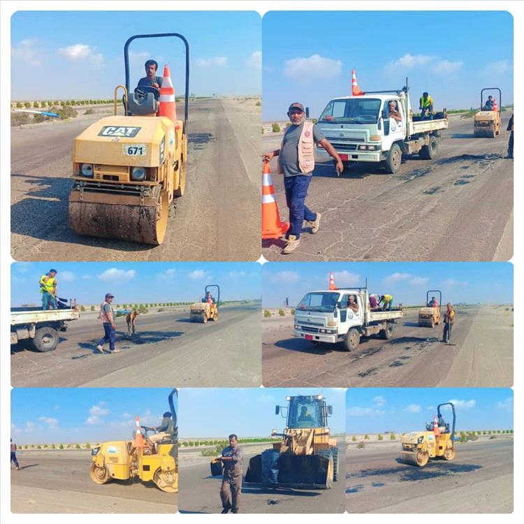 الشركة الكندية "O M" تواصل أعمال معالجة الحفر بالخلطة الاسفلتية الساخنة من موقع الخلاطة الاسفلتية الحديثة إلى نقطة العلم