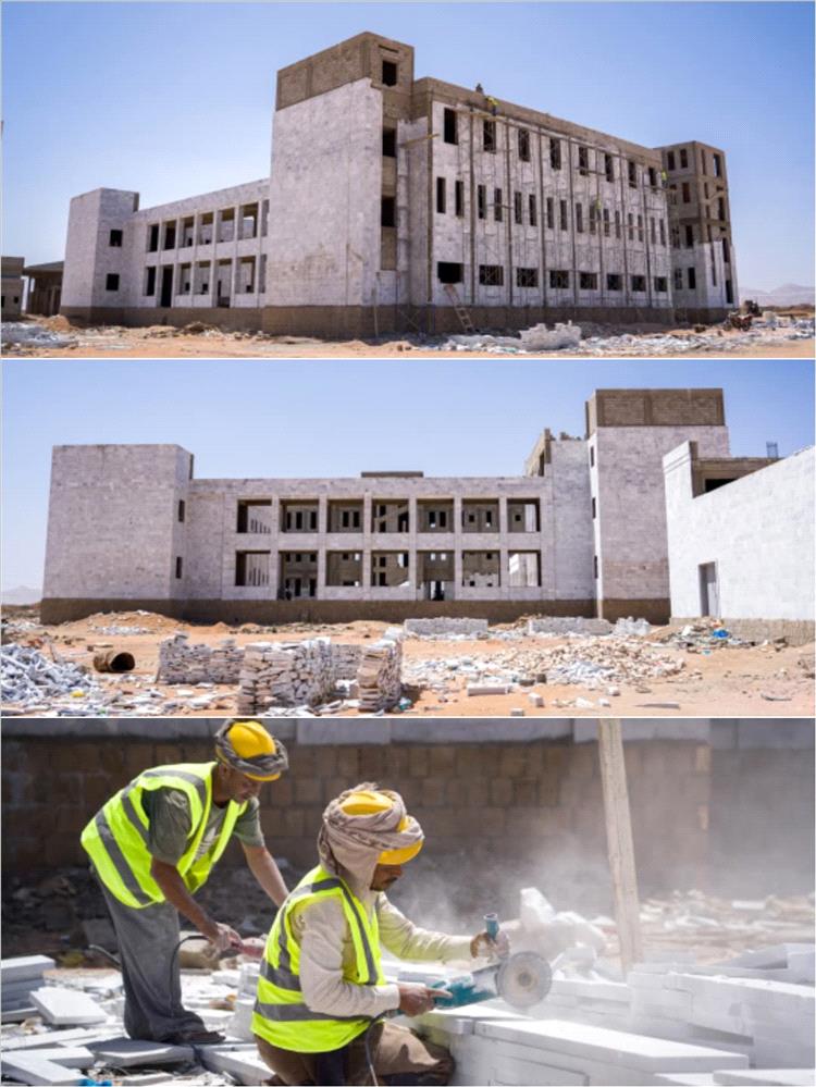 تواصل الأعمال في مشروع كلية الطب والعلوم الصحية بجامعة شبوة، بنسبة إنجاز تصل إلى 70%