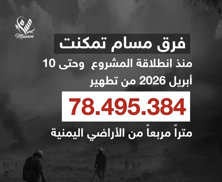 بمساحة تتجاوز 78 مليون متر مربع.. مشروع "مسام" يرسخ دعائم الأمان في الأراضي اليمنية