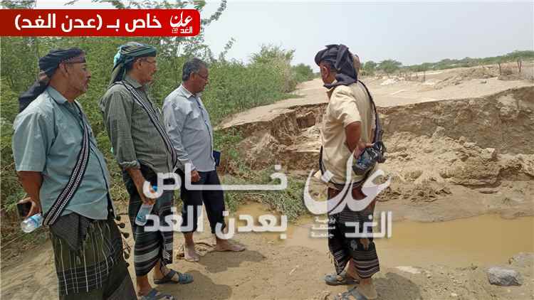 مدير عام مكتب الزراعة والري بأبين يتفقد أضرار السيول في مديرية أحور