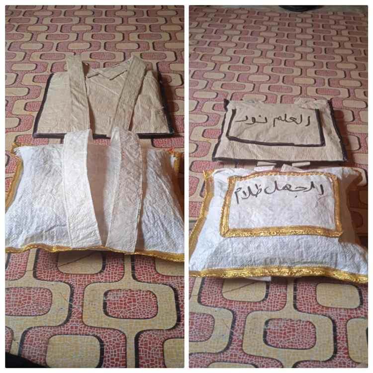 بأكياس الإسمنت والدقيق.. نسوية بئر الشيخ تحول المخلفات إلى حقائب مدرسية للأطفال الأشد فقراً