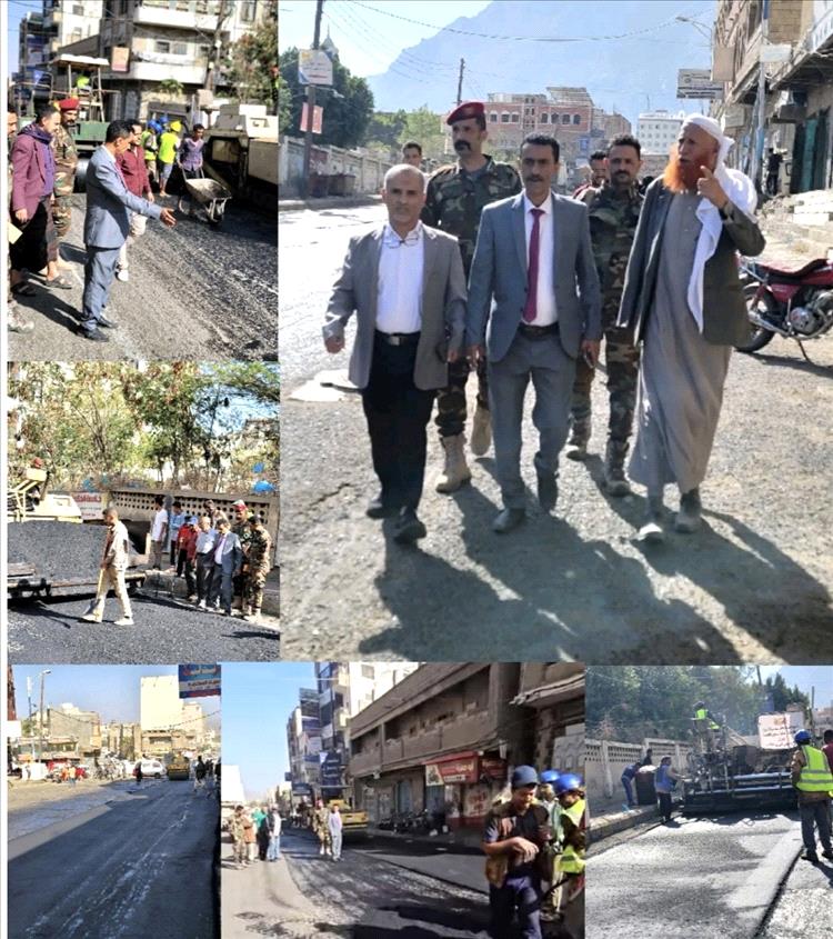 تعز.. مدير عام «القاهرة» يتفقد مشاريع إعادة تأهيل وسفلتة عدد من شوارع المديرية