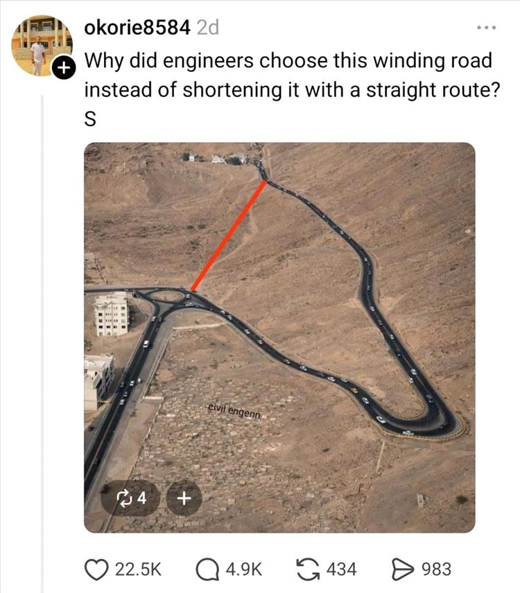 طريق عقبة عدن بين المعلا وكريتر يتحول إلى حديث الصفحات العالمية المتخصصة بالتصاميم الهندسية