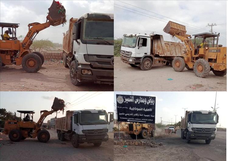 تنفيذ حملة نظافة في مدينة جعار تشمل مواقع خدمية وتعليمية