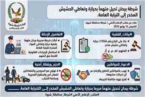 شرطة بيحان تحيل متهماً بحيازة وتعاطي الحشيش المخدر إلى النيابة العامة