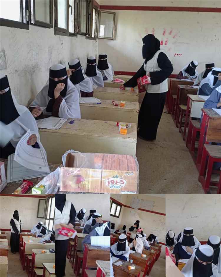 مؤسسة ثمار الخير تنفذ مبادرة طلابية لتوزيع العصائر والكعك والثلج على طالبات  مجمع أروى بالكود – أبين تزامناً مع الاختبارات