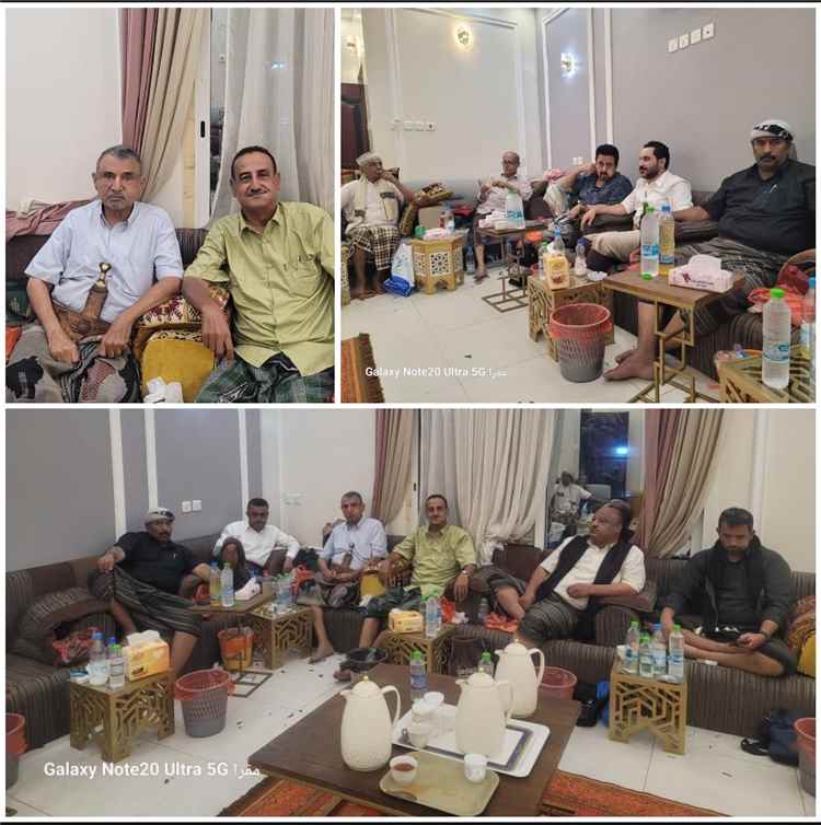 لقاء ودي يجمع النائب البرلماني خالد شائف، والفنان الكبير العطروش، ود. خلدون سالم صالح، بالسلطان نواف العفيفي