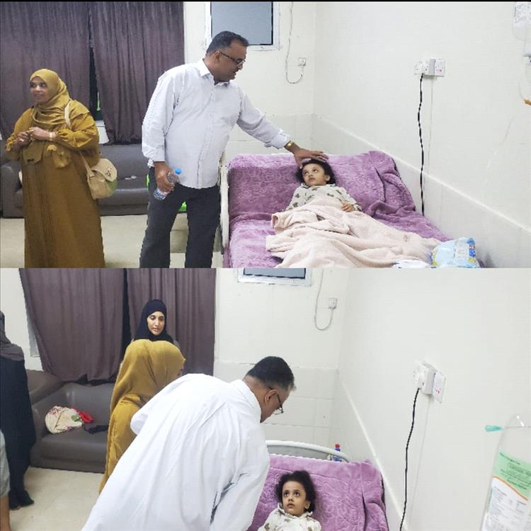 بعد حادثة البلكونة المتهالكة… مدير عام التواهي يزور طفلة مصابة في المستشفى الألماني