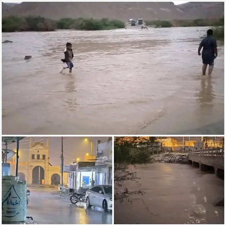أمطار غزيرة تضرب حضرموت وتقطع طرقًا رئيسية بين سيئون والمكلا