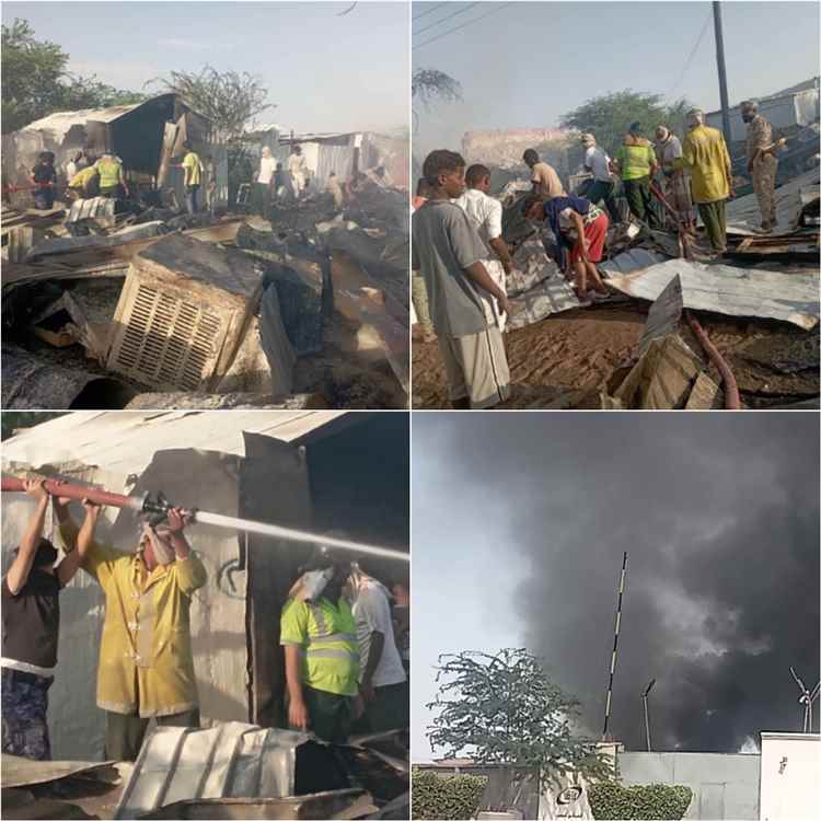 الدفاع المدني بوادي حضرموت يخمد حريقاً التهم نحو 15 مسكناً في بيوت الصومال اللاجئين بسيئون