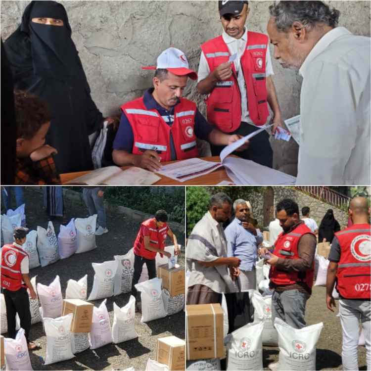 الهلال الأحمر اليمني يوزيع الدفعة الأولى من المساعدات الغذائية والإيوائية للنازحين بتعز بدعم من اللجنة الدولية للصليب الأحمر